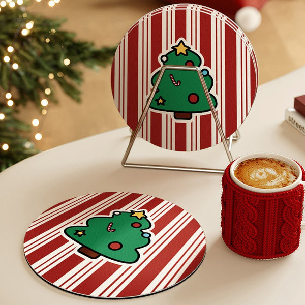 Christmas gift coaster, desktop teacup, absorbent mat, dishes, placemats, drain mat, round leave-in, non-slip and moisture-proof mat.