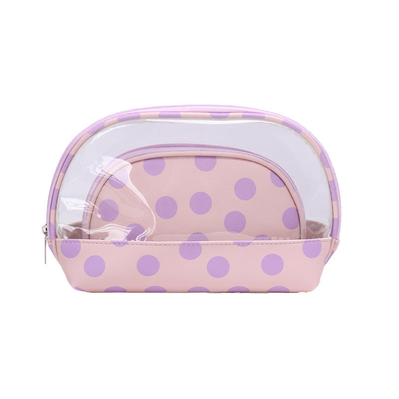 Semi-round PVC two-piece transparent cosmetic bag large-capacity travel portable toilet bag girls cosmetics storage bag