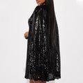 2025 spring new amazon fashion stand collar sequin dress - european & american style, loose fit women's mini dress