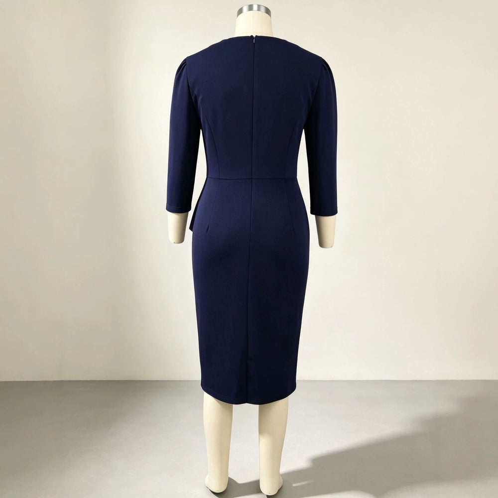 Commuting office lapel pure colorlong sleevessuit skirt rufflesilm hip-hugging office ladydress