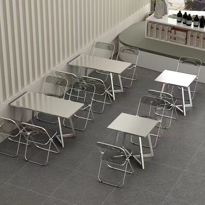 Thickened stainless steel v-leg table set - ideal for fast food restaurants, cafeterias, factories, and industrial-style coffee shops - rectangular dining table and chairs