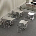 Thickened stainless steel v-leg table set - ideal for fast food restaurants, cafeterias, factories, and industrial-style coffee shops - rectangular dining table and chairs