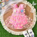 Baby girl party outfit cute suspender three flowers patchwork mesh one-piece dress