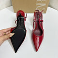 Za2025 spring new women's shoes red patent leather slingbacks pointed toe stiletto heels single shoes ankle strap mules