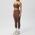 New arrival: double-sided brushed solid color seamless back compression yoga set - breathable workout outfit for running and fitness (two-piece)