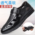 Special big salenew arrivalmen leather sandals summer breathable leather shoes middle-aged and elderly soft bottom dad hole shoes cut out
