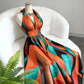 Amazon cross-border french casual elegant sexy high-end design v-neck cutout back slit a-line sleeveless maxi dress