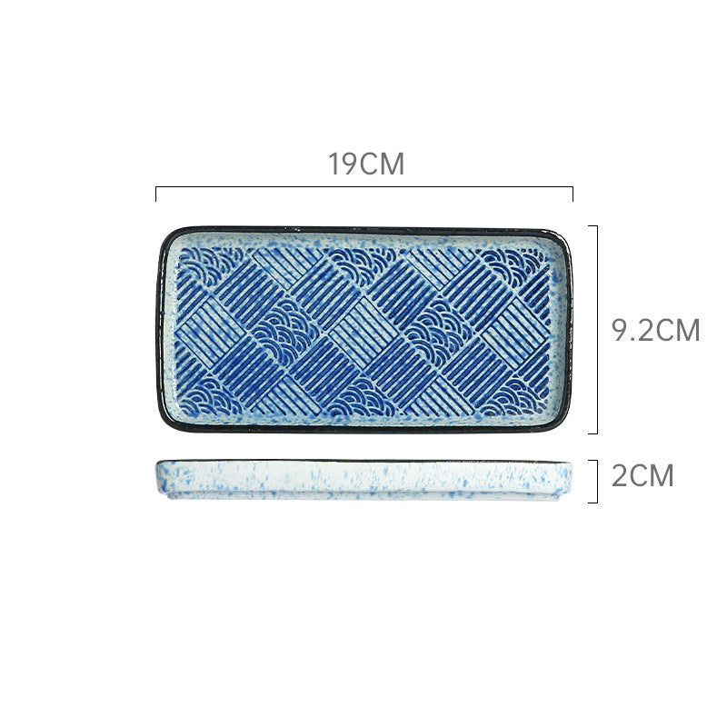 Japanese retro ceramic rectangular sushi plate - perfect for home use, desserts, pastries, creative flat plates, dim sum, and snacks