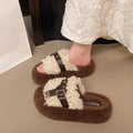 One-line fur slippers for women fashionthick sole belt buckle height-increasing outwear slippers easiest for match home stuffed soft bottom slippers