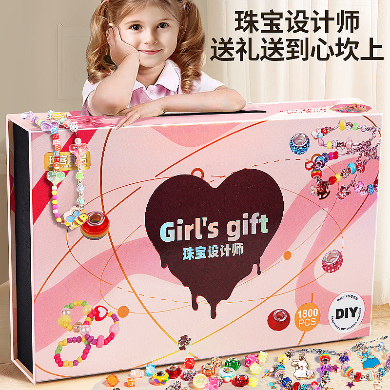 Diy beading kit for kids - necklace, bracelet & jewelry making - educational toy gift set for girls