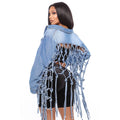Real shot braided denim jacket for women, new hot-selling european and american style, blue washed jacket, loose denim top