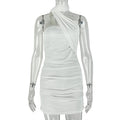 European and american style slim-fit women's daily wear halter neck bodycon dress - elegant, ruched, bandeau, fashionable solid color tie-up dress