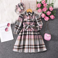 Girls' plaid long-sleeve belted dress with hood (toddler/kids)