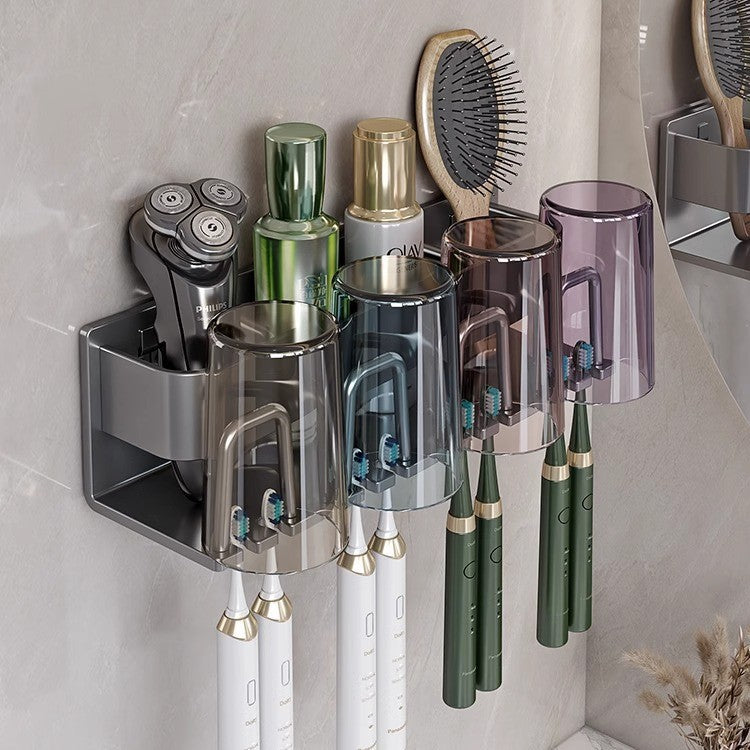 Electric tooth cup toothpaste toothbrush shelf storage rack for homesuit punch-free bathroom bathroom mouthwash cup wall hanging