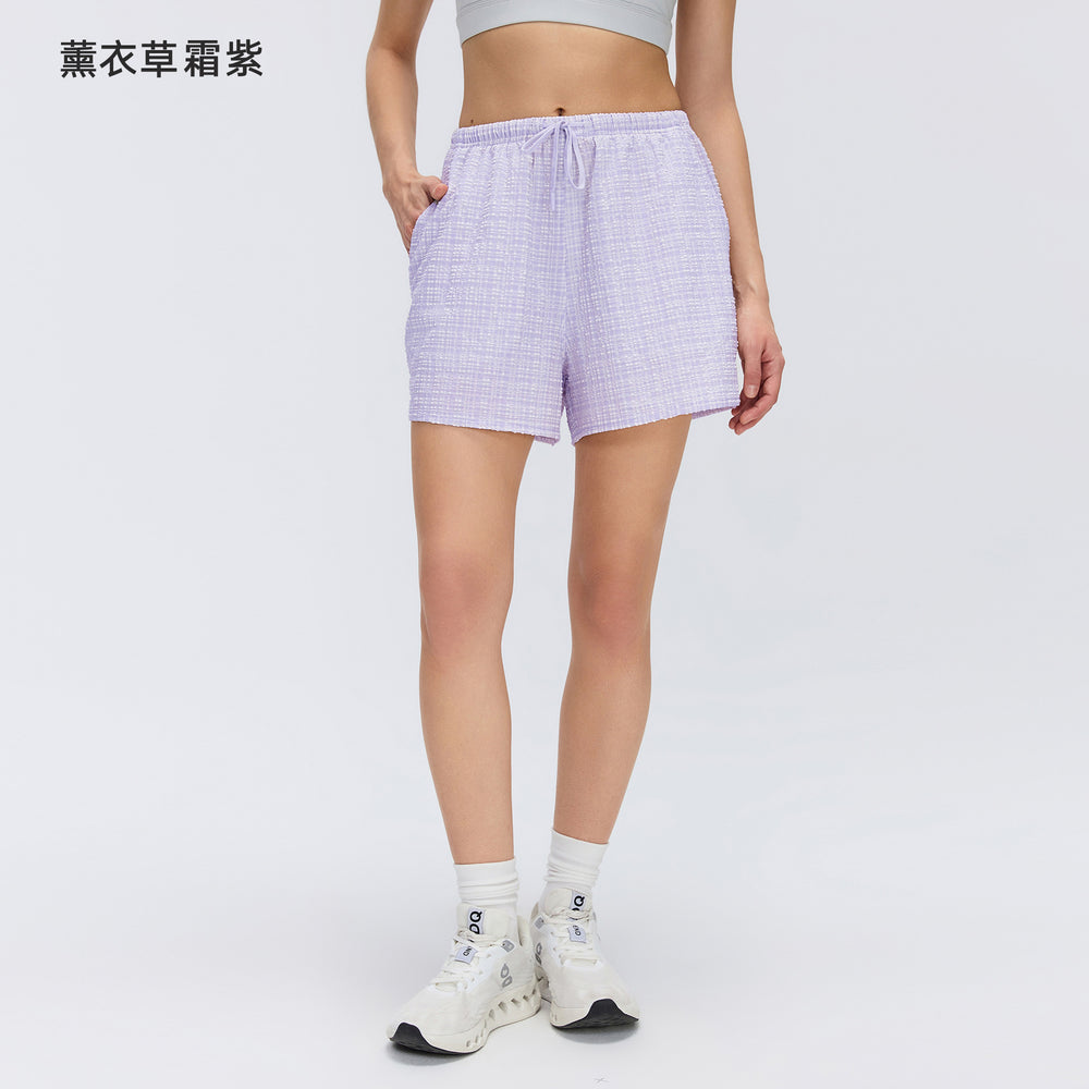 Women's casual sports shorts - bubble plaid, elastic waist, running training shorts, summer quick-dry fitness pants d26033