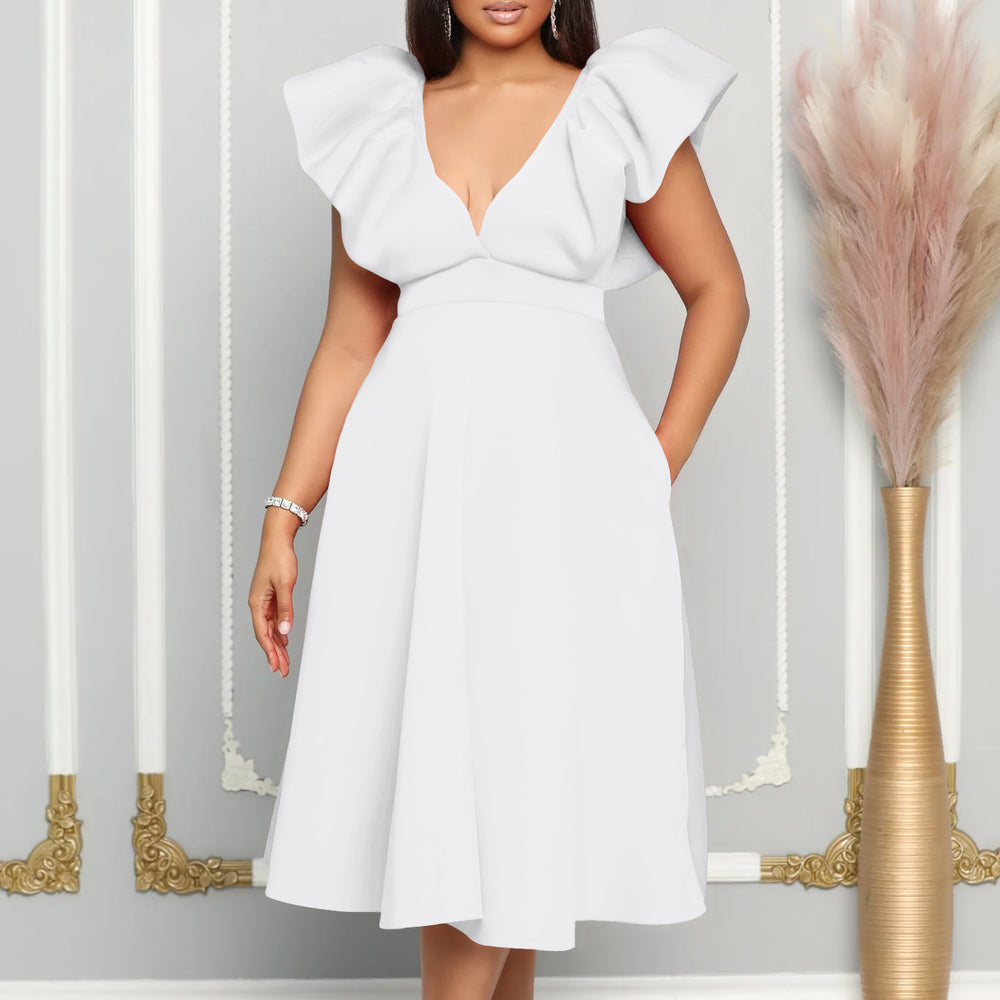 C8544plus sizeexport women's clothingsummernew arrivaldeep v neckhigh waist banquet dress a-line africandress