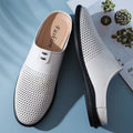 New breathable men's casual soft leather shoes - summer hollow-out slip-on loafers, backless mules for men