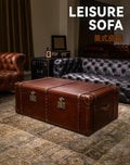 French retro oil wax leather art coffee table medieval designer coffee table cigar bar whiskey club floor box