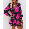 independent station  hot style spring and summer long sleeves v neckfashionprinting waist dress women's clothing