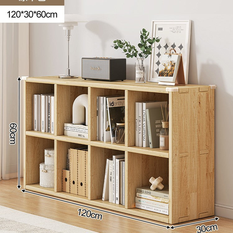 Solid wood bookshelf shelf floor-to-wall combination lattice cabinet living room kindergarten storage low household bookcase