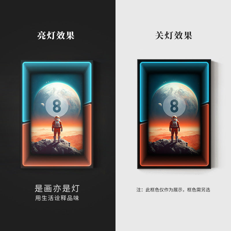 Black eight ball astronaut billiard hall wall decoration painting luminous billiard room hanging painting chess and card club atmosphere light painting