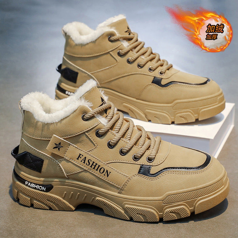 Men's winter fleece-lined thickened warm high-top cotton shoes 2025 new style athletic work safety martin boots