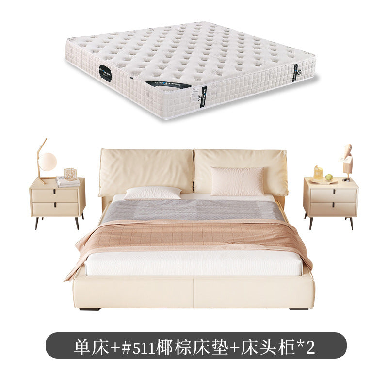 Foshan-made little elephant ear genuine leather soft-padded bed, italian minimalist cream style master bedroom wedding bed, double leather bed
