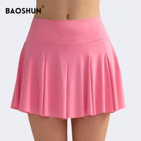 Baoshun  high-waisted elastic yoga tennis skirt with pockets fake two-piece short fitness sports skirt pleated skirt