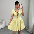 gentle style elegant mini dress summer new plus size french lace patchwork design knitted dress for women
