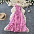 Accessible luxury socialite style sleeveless slanted shoulder silmdress women's summer pleated waist slimming look a-line skirtelegant dress