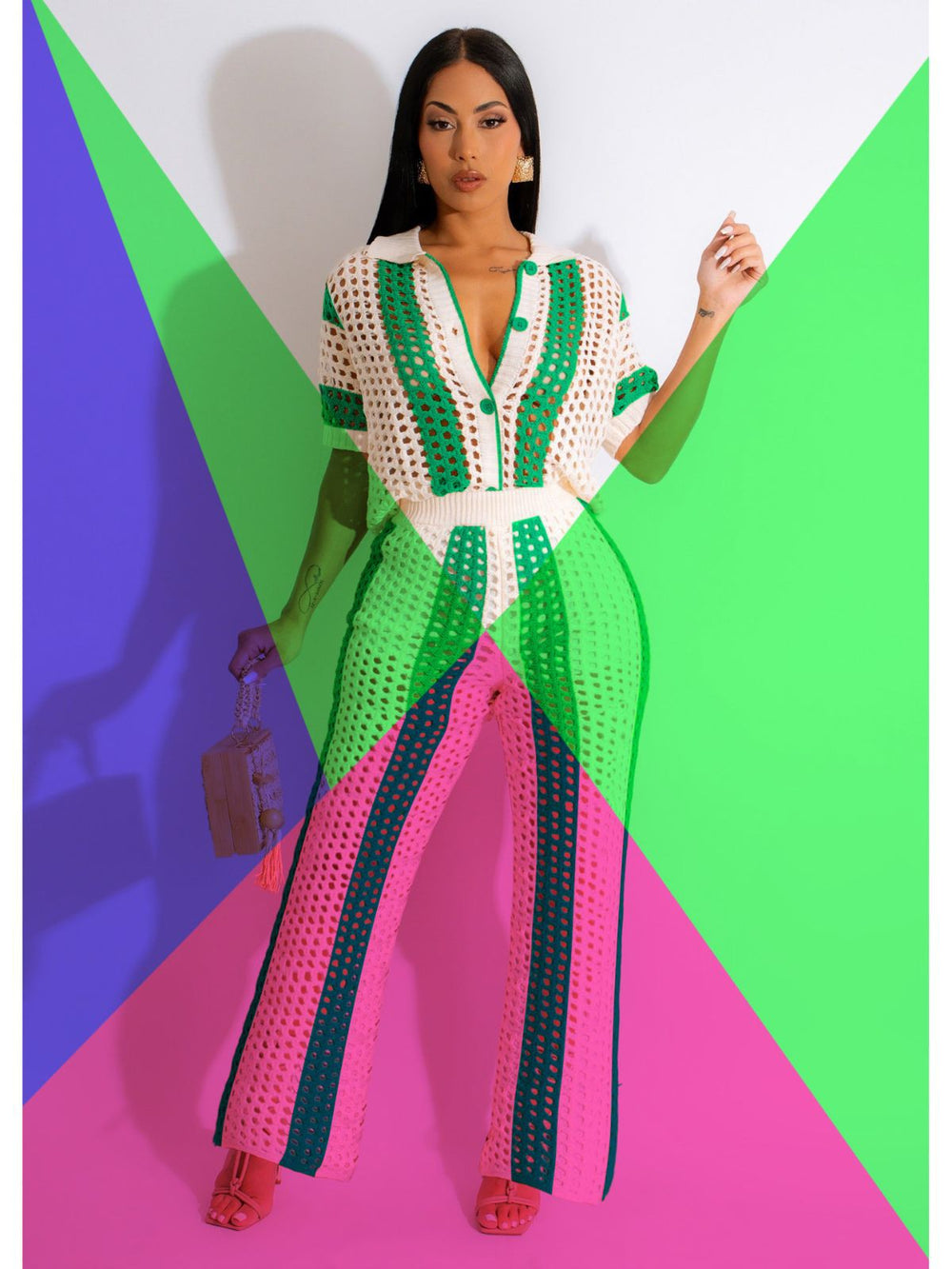 "vip exclusive" cross-border e-commerce source factory: european and american style women's knitted striped sexy pant suit