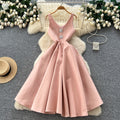 Accessible luxury socialiteclassy sense of heavy industry diamond-encrusted v neck suspender waist dress female french large swing fluffy dress