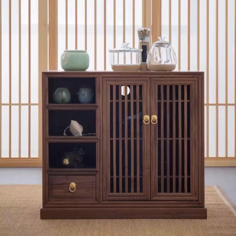 New chinoiserie tea cabinet solid wood tea cabinet tea side cabinet for homemovable tea table water boiling multi-functional storage sideboard
