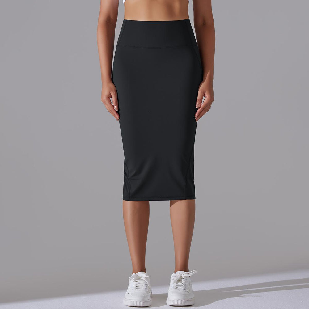 Naked high waist tight hip skirt sports skirt high elastic brushed medium long slit casual yoga women's skirt