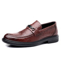 Men's low-top loafers - slip-on round toe dress shoes for business, work, and weddings - textured leather