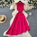 French chic sleeveless knit irregular hem dress - women's summer retro a-line dress - slimming, elegant, and versatile workwear maxi dress