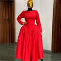 European and american cross-border women's fashion:  autumn/winter new arrival - elegant round neck, long sleeve, high-waisted tie-waist a-line dress