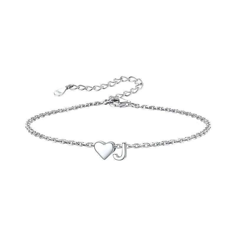 European and american style 26 alphabet letter bracelet for women - fashionable, minimalist, elegant stainless steel heart letter bracelet