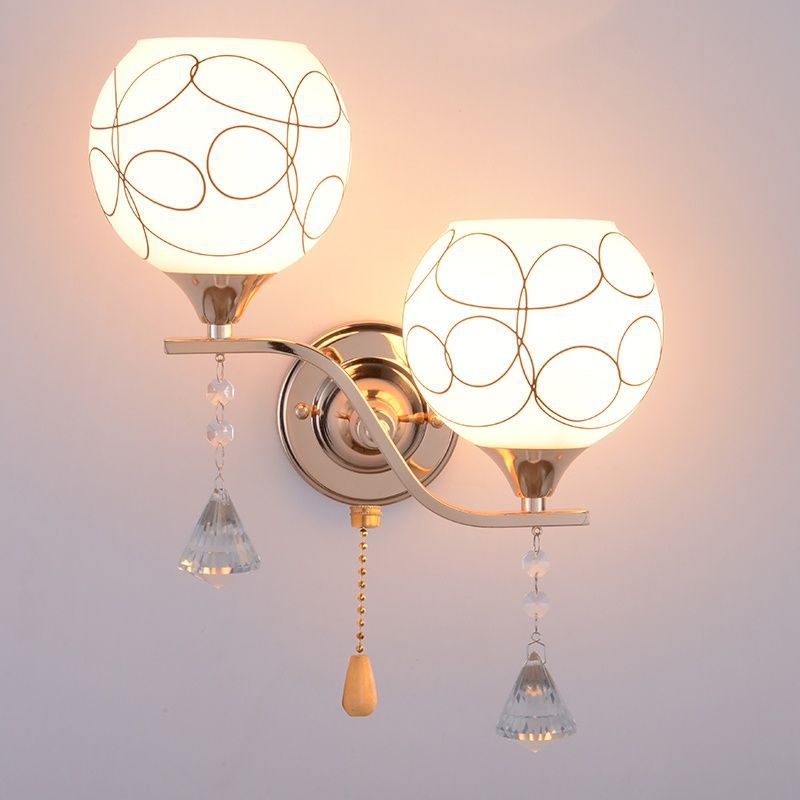 Double head bedside wall lamp plug-in wall lamp modern plug-in bedroom wall lamp dining living room pull switch wall lamp