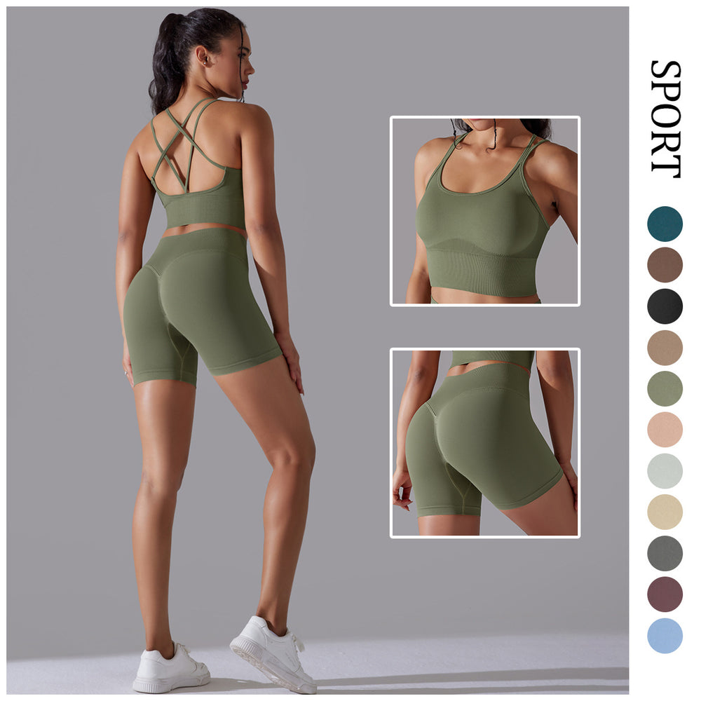 European and american sexy backless bra sports tank top high-waisted butt-lifting leggings seamless yoga outfit quick-dry fitness set