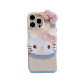 Leather texture apple 16 pro polka dot plush kt phone case iphone 13/15 anti-fall soft shell protective cover
