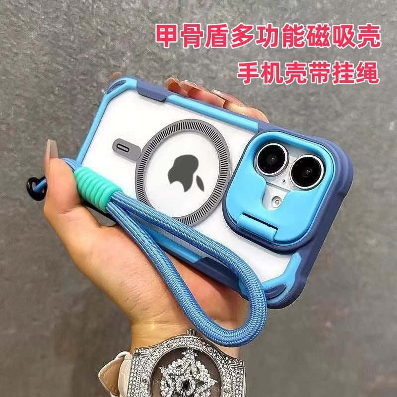 Jia gu shield multifunctional magnetic stand compatible iphone 16 drop-proof phone case with lanyard for apple 15 & 14 (cross-border)