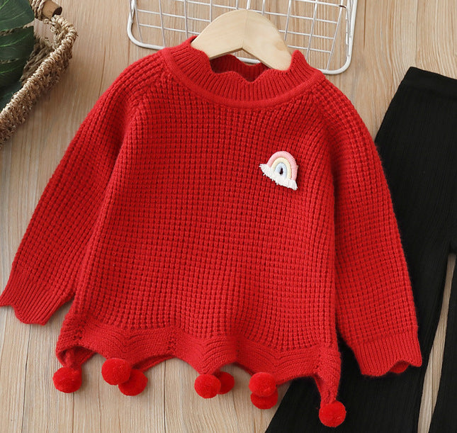 Dropshipping girls' knitted sweater two-piece set -  autumn/winter new collection - handmade floral pants outfit for baby girls