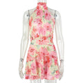 European and american style ins cross-border printed sweet women's clothing home waist a-line skirt soft vacation high collar sleeveless dress