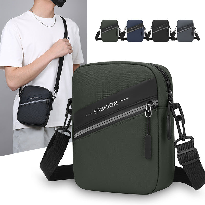 Simple casual men's shoulder bag outdoor travel portable mobile phone bag PU leather film lightweight versatile messenger bag wholesale