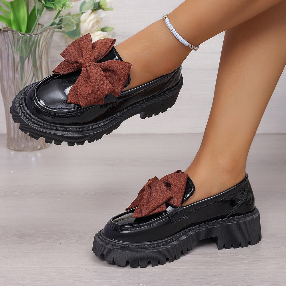 Exportbows british style slip-on small leather shoes for women spring autumnew arrival cross-border plus size thick heel flats women's shoes