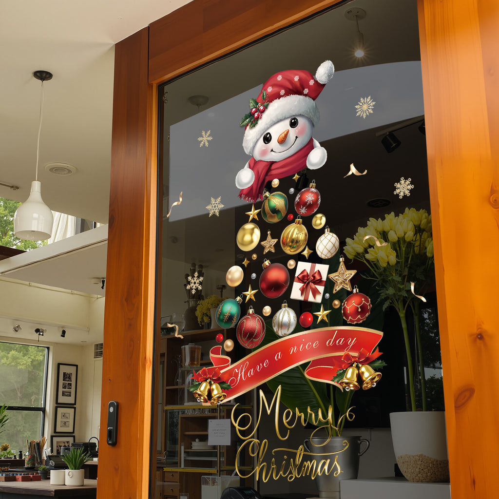 2026 Christmas window glass decorative wall sticker Santa Claus balloon gift snowflake static sticker painting