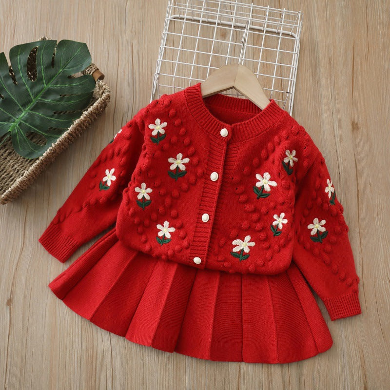 autumn/winter new knitted cardigan two-piece set - girls' outerwear & sweater set