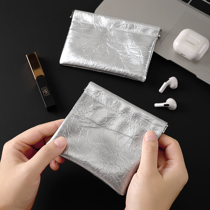 New retro shrapnel automatic tight mouth storage bag simple mini earphone bag small mouth red envelope portable change bag