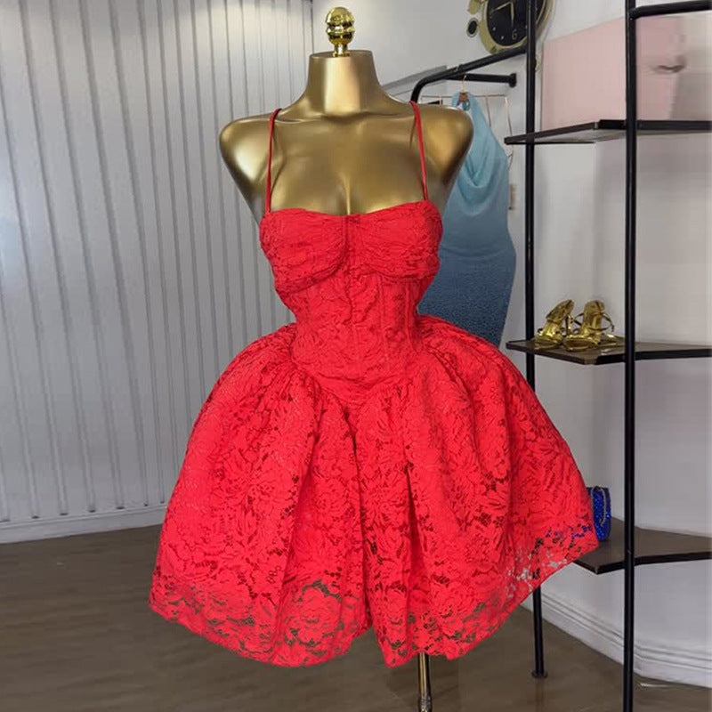 European and american cross-border women's fashion:  summer new arrival - elegant bandeau lace high-waisted a-line slip dress with unique design